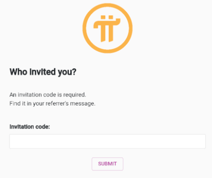 Invitation code screen of Pi Network