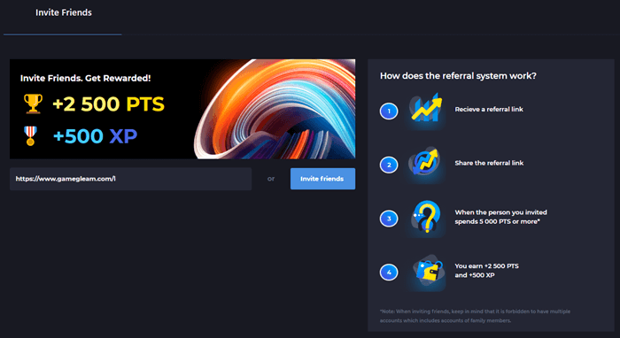 Referral program of GameGleam