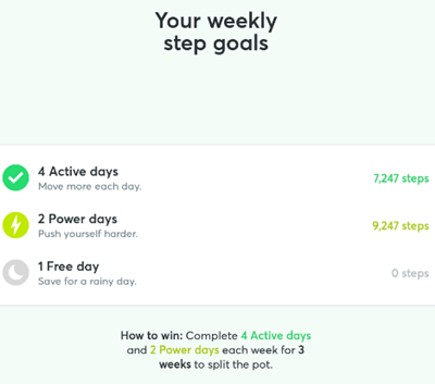 Weekly step goals on StepBet