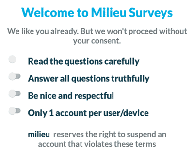 Conditions for joining Milieu Surveys