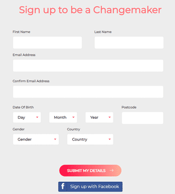 The LiveTribe sign-up form