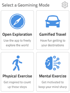 The 4 geomining modes in the COIN app