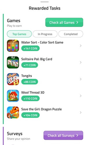 Rewarded tasks in the COIN app