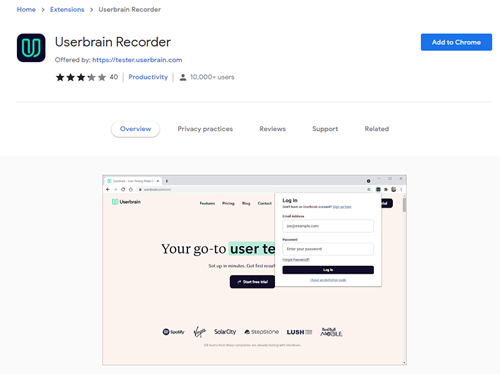 The Userbrain Chrome extension