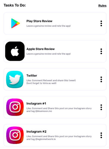Daily tasks on Legion Network