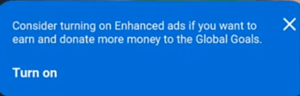 Enhanced Ads setting in Samsung Global Goals
