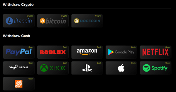 LootGain payout options