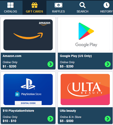 VeryDice gift card rewards