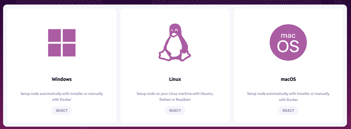 Choosing the operating system to install Mysterium Node