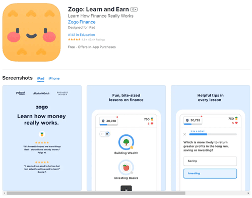 The Zogo app for Android and iOS