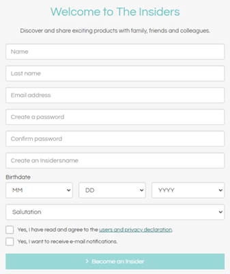 The Insiders registration form