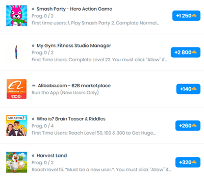 Paid offers on Easy Bucks