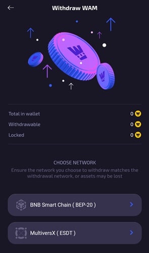 WAM withdrawal to a crypto wallet