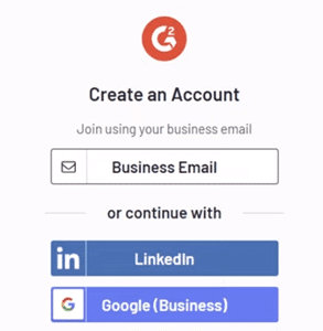 G2 reviewer sign-up with a business email or LinkedIn