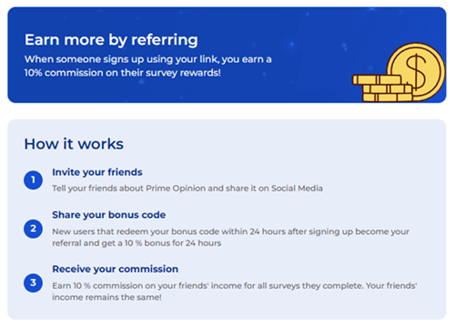 Referral program of Prime Opinion