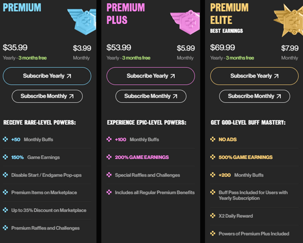 Buff premium memberships