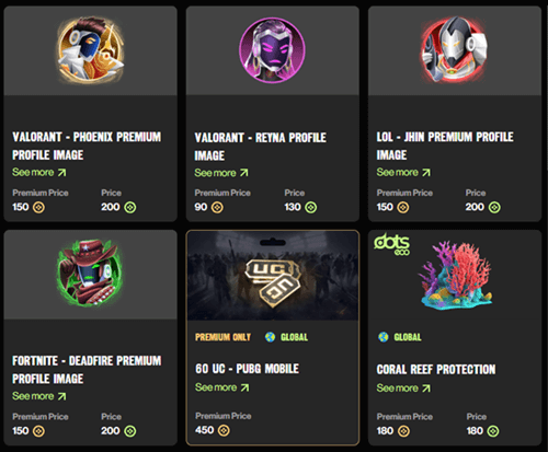 Buff reward options: in-game items and gift cards