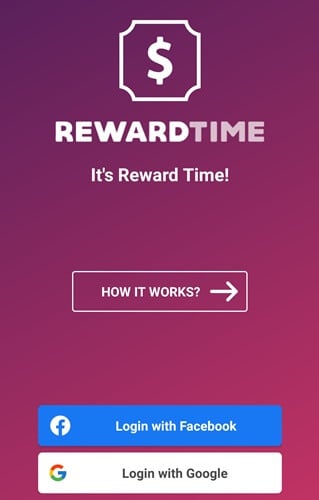 Reward Time login with Facebook or Google
