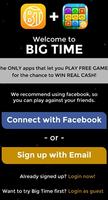 Signing up for Toy Town with Facebook or email