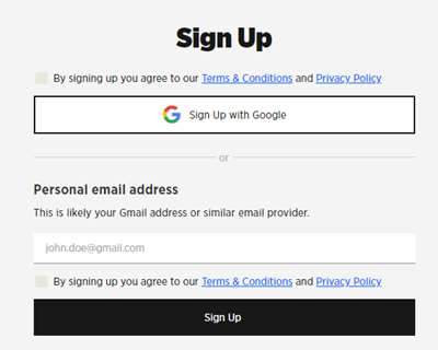 Wynter sign-up form