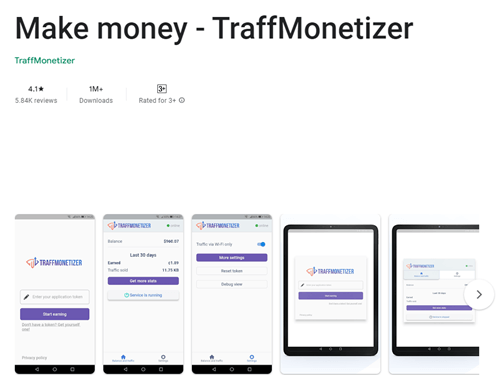 Traffmonetizer app for Android