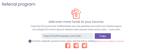 Traffmonetizer referral program
