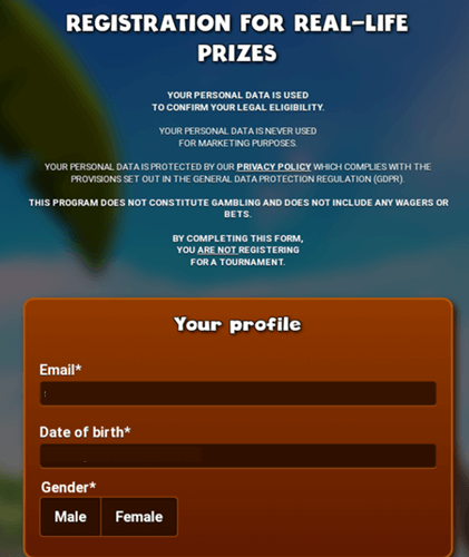 The Prize Blast profile you fill out to receive prizes