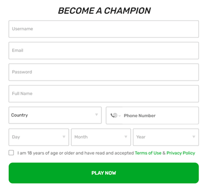 GameChampions registration form