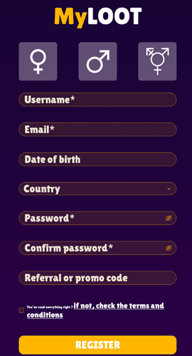 MyLOOT sign-up form