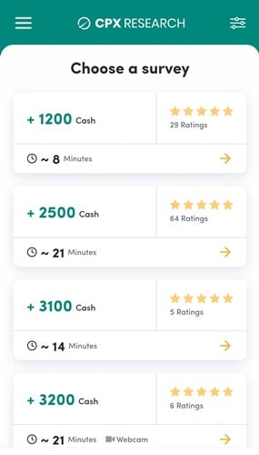 Paid surveys in Poll Cash