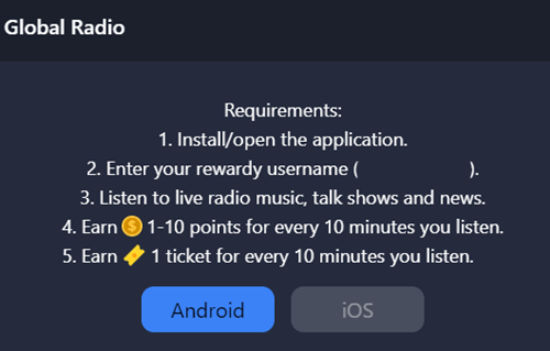 Listening to music on Rewardy.io