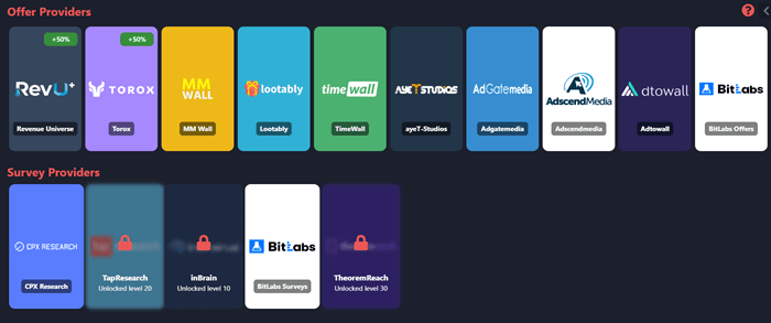 Offerwalls on Rewardy.io