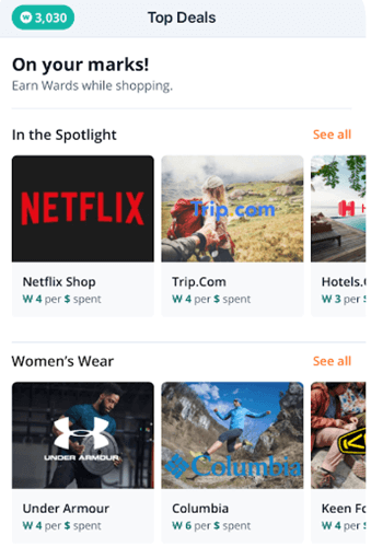 WeWard cashback offers