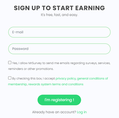 The MrSurvey.com registration form