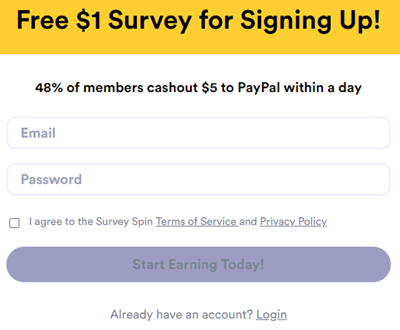 Survey Spin registration with a username and password