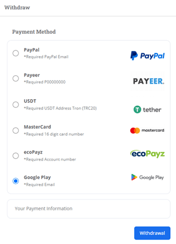 Raztune payout methods