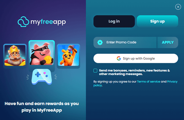 Sign-up with a Google account on MyFreeApp