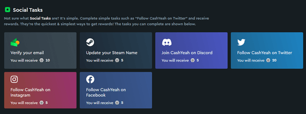 CashYeah social tasks