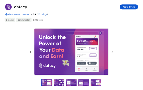Datacy browser extension in the Chrome Web Store