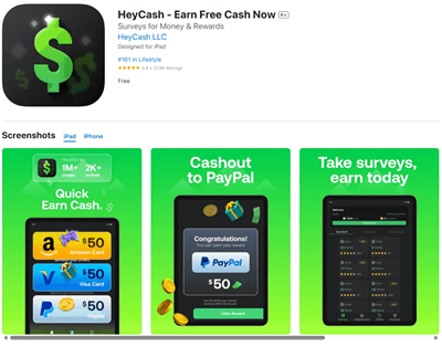 HeyCash app for iOS and Android