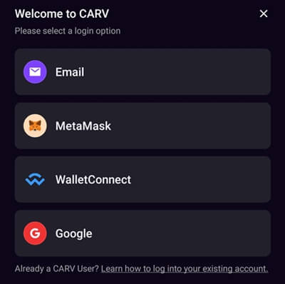 Signing up for CARV Play