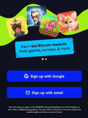 ZBD sign-up with Google, Apple or email