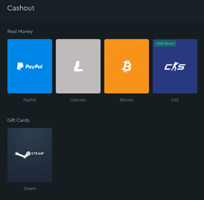 Payout options of CashYeah