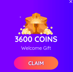 Playtime welcome bonus of 3,600 coins