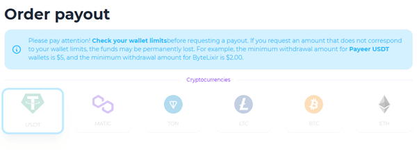 ByteLixir crypto payout options