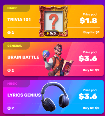 Trivia games in the Quiiiz lobby