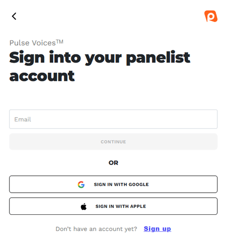 Pulse Voices sign-up options