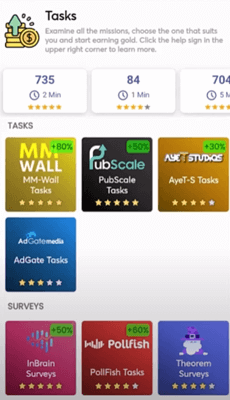 Gift Center tasks on the offerwalls