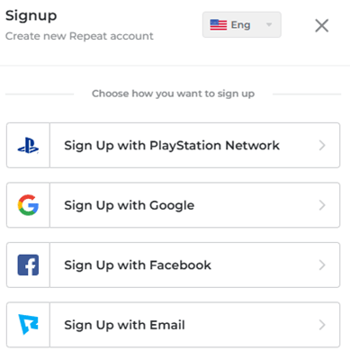 Repeat.gg sign-up options