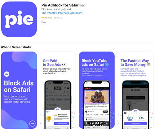 Pie Adblock app for iOS